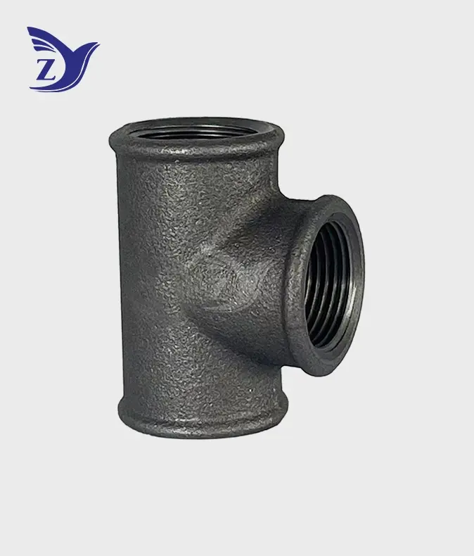 Black round face straight tee pipe fittings