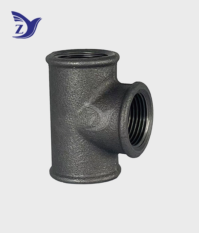 NPT Black Round Face Straight Tee Pipe Fittings